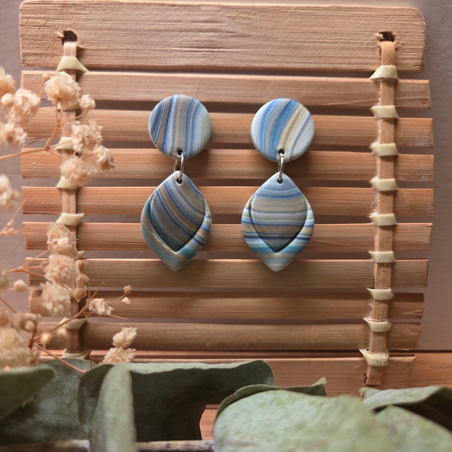 Peacock's Pride Blue Marble handmade polymer Clay Earrings